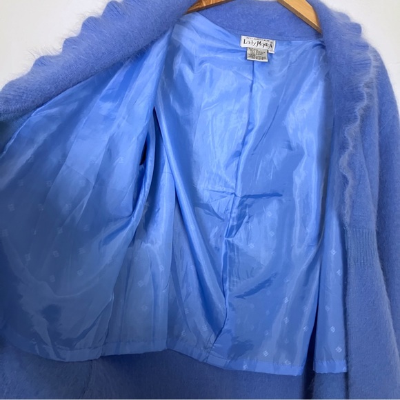 Vintage cardigan shacket light blue angora ruffle collar fluffy soft pastel - Picture 7 of 10